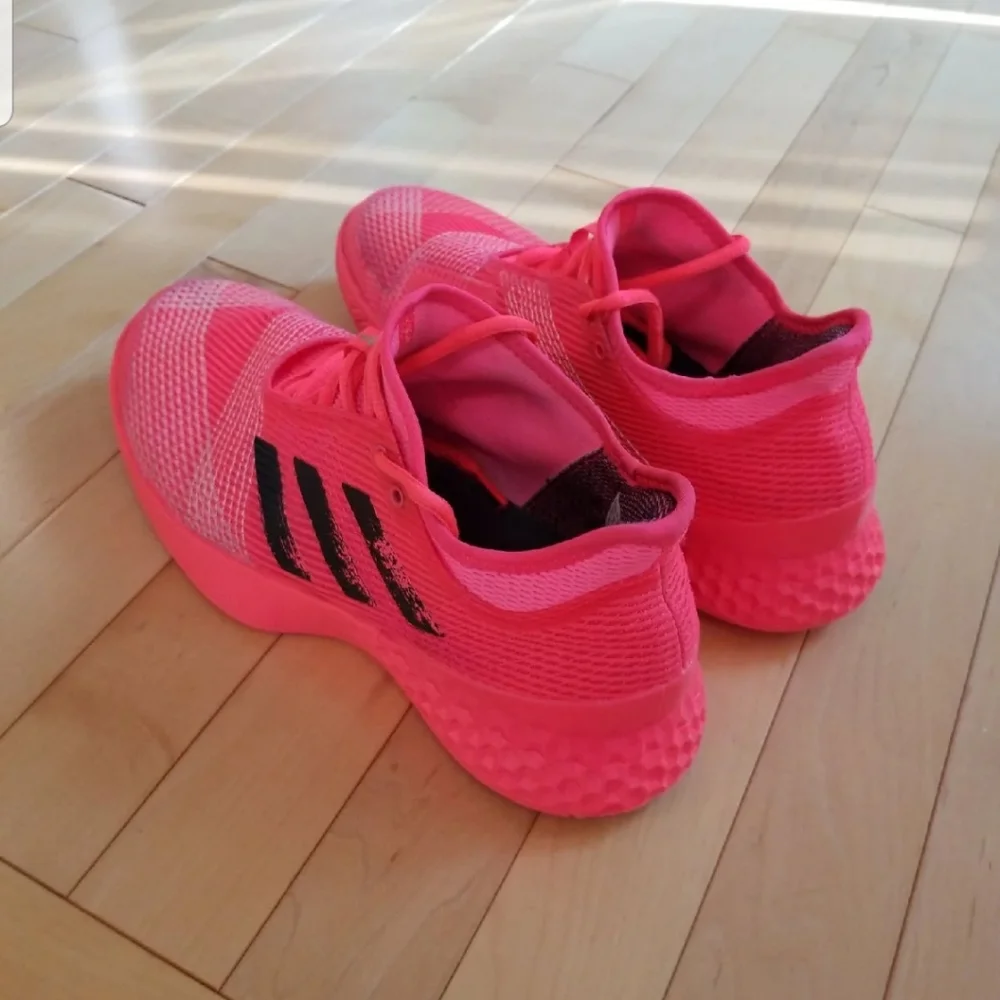 adidas Hot Pink Knit Athletic Sneakers with Black Stripes